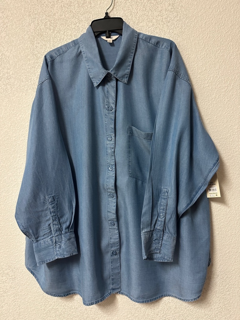 NWT Terra & Sky Light Blue Denim-Style Button Shirt 2X